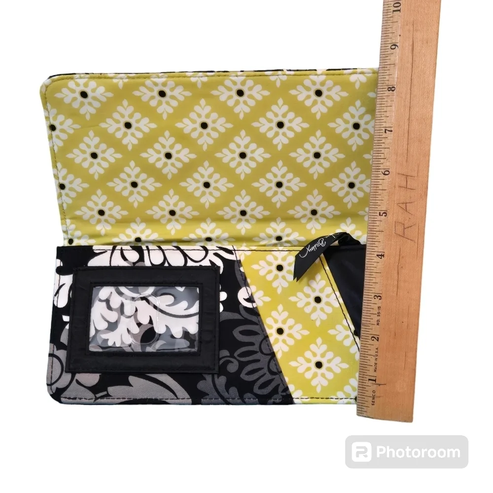 Vera Bradley Retired Baroque Bi-Fold Wallet Checkbook Cover Black Gray Green EUC - Picture 8 of 8